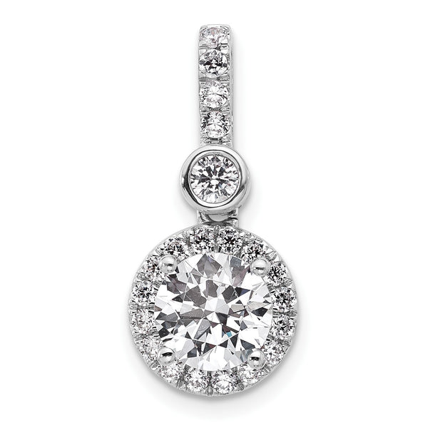 14k White Gold 2 carat Lab Grown Diamond VS+ F+ Round Complete Halo Pendant - Birthstone Company
