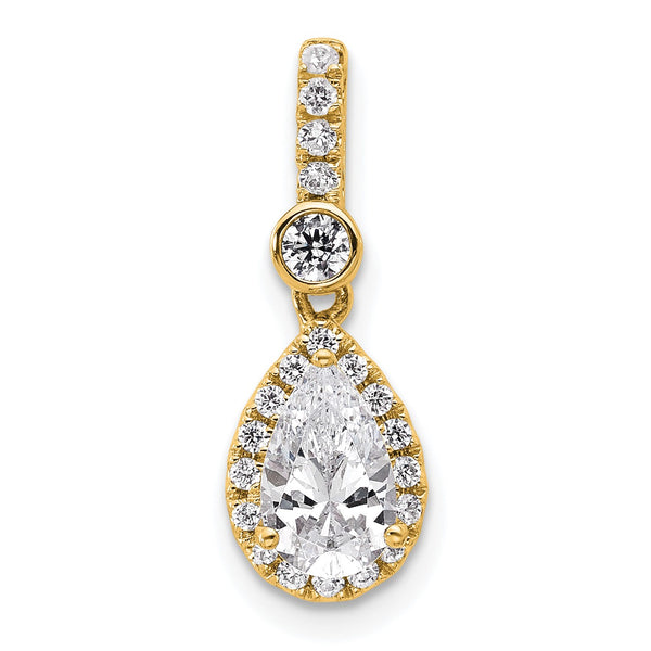 14k 1 carat Lab Grown Diamond VS/SI+ G+ Pear Complete Halo Pendant - Birthstone Company