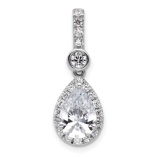 14k White Gold 2 carat Lab Grown Diamond VS/SI+ G+ Pear Complete Halo Pendant