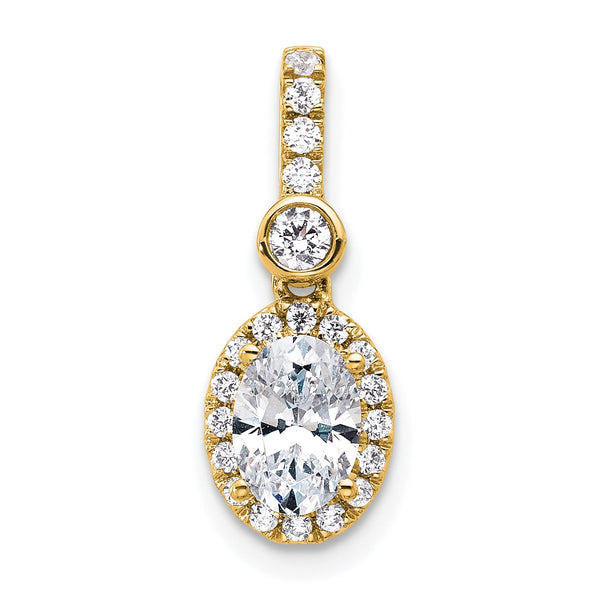14k 1 carat Lab Grown Diamond VS+ F+ Oval Complete Halo Pendant - Birthstone Company