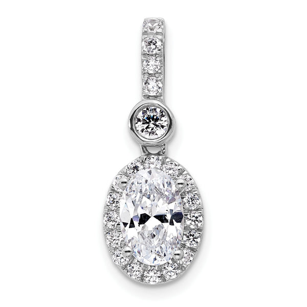 14k White Gold 2 carat Lab Grown Diamond VS+ F+ Oval Complete Halo Pendant - Birthstone Company