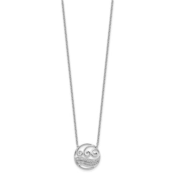 14K White Gold Polished 1/6 carat Diamond Circle with Waves 18 inch Necklace - Birthstone Company