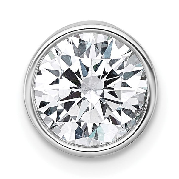 14k White Gold 2 carat Certified Grown Diamond VS+ F+ Round Complete Bezel Set Chain Slide Pendant - Birthstone Company