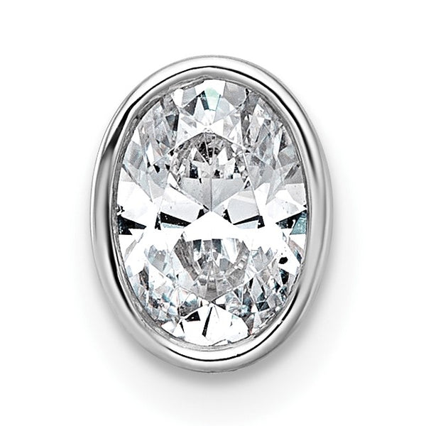 14k White Gold 3/4 carat Lab Grown Diamond VS+ F+ Oval Complete Bezel Set Chain Slide Pendant - Birthstone Company