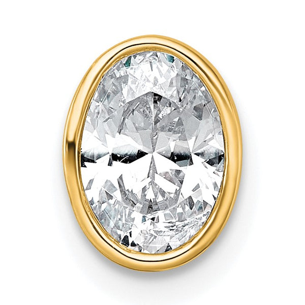 14k 1 carat Lab Grown Diamond VS+ F+ Oval Complete Bezel Set Chain Slide Pendant - Birthstone Company
