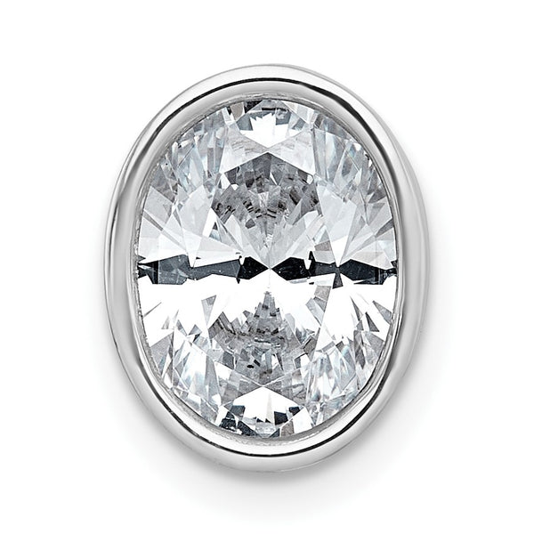 14k White Gold 3 carat Lab Grown Diamond VS+ F+ Oval Complete Bezel Set Chain Slide Pendant - Birthstone Company