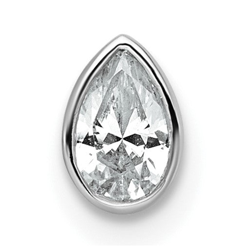 14k White Gold 1/4 carat Lab Grown Diamond VS+ F+ Pear Complete Bezel Set Solitaire Chain Slide Pendant - Birthstone Company