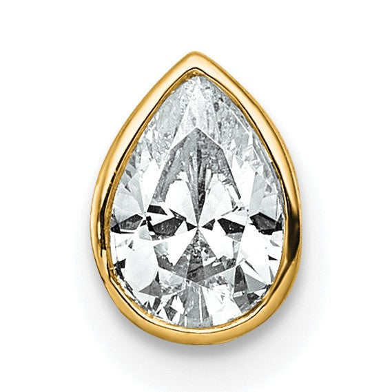 14k 1/2 carat Lab Grown Diamond VS+ F+ Pear Complete Bezel Set Solitaire Chain Slide Pendant - Birthstone Company