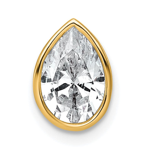 14k 1 1/2 carat Lab Grown Diamond VS+ F+ Pear Complete Bezel Set Solitaire Chain Slide Pendant - Birthstone Company