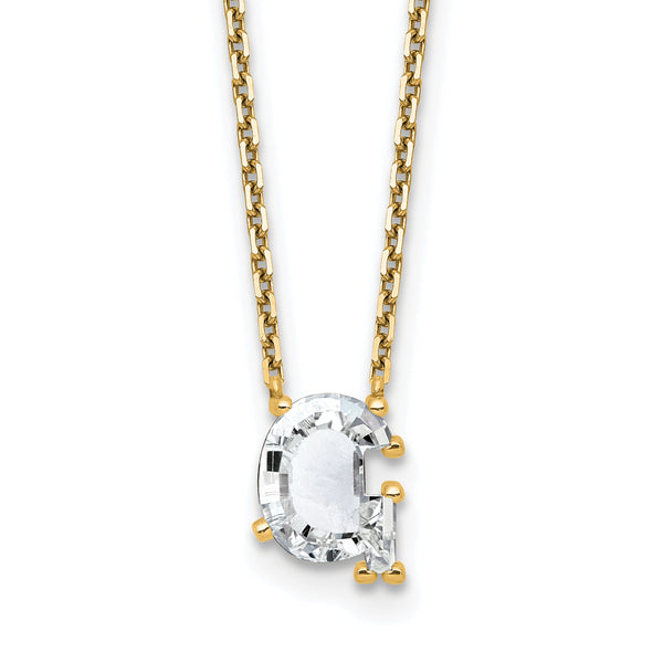 14k 2 1/4 carat Lab Grown Diamond VS+ F+ Complete Letter G Single Stone 18 inch Initial Necklace