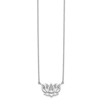 14K White Gold Lab Grown Diamond Lotus Flower 18 inch Necklace