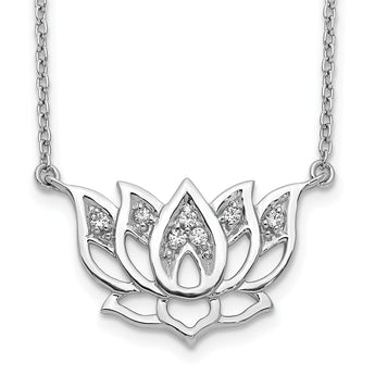 14K White Gold Lab Grown Diamond Lotus Flower 18 inch Necklace