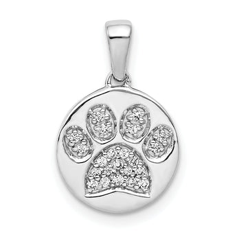 14k White Gold Diamond Paw Print in Circle Pendant