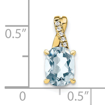 10k Oval Aquamarine and Diamond Pendant