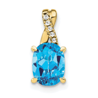 10k Oval Blue Topaz and Diamond Pendant