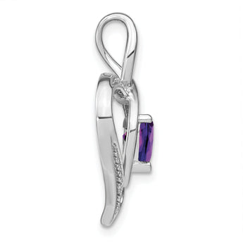 Sterling Silver Rhodium-plated Amethyst and Diamond Pendant