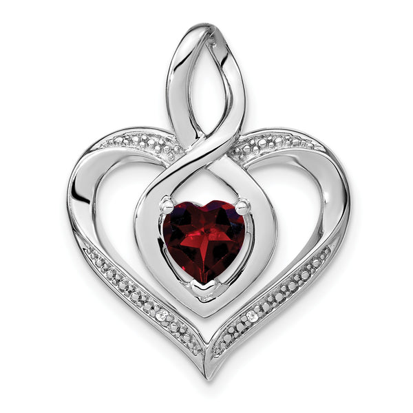 Sterling Silver Rhodium-plated Garnet and Diamond Pendant - Birthstone Company