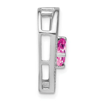 Sterling Silver Rhod-plated Created Pink Sapphire/Diamond Pendant