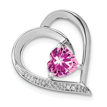 Sterling Silver Rhod-plated Created Pink Sapphire/Diamond Pendant