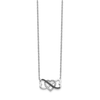 10k White Gold w/ Black and White Diamond Triple Heart 17in Necklace