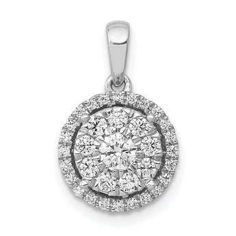 14K White Gold Lab Grown Diamond Round Halo Cluster Pendant