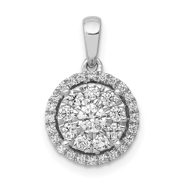 14K White Gold Lab Grown Diamond Round Halo Cluster Pendant