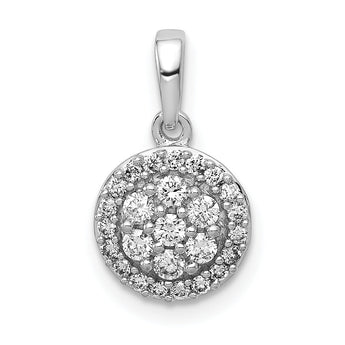 14K White Gold Lab Grown Diamond Round Halo Cluster Pendant
