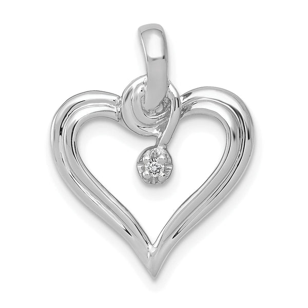 14k White Gold AA .01ct. Diamond Heart Pendant