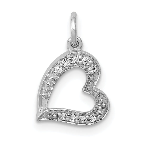 14k White Gold 1/20ct. Diamond Curved Heart Charm