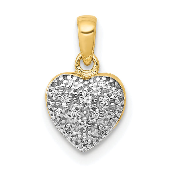 10k w/ White Rhodium Diamond Heart Pendant