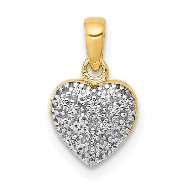14k w/ White Rhodium Diamond Heart Pendant