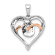 14k White and Rose Gold White and Black Diamond Hearts Pendant