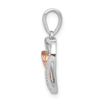 14k White and Rose Gold 1/20ct. Diamond Double Hearts Pendant