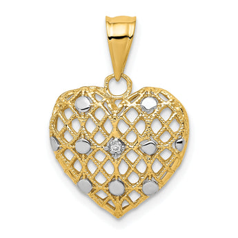 10k and White Rhodium 1/2pt Diamond Heart Pendant