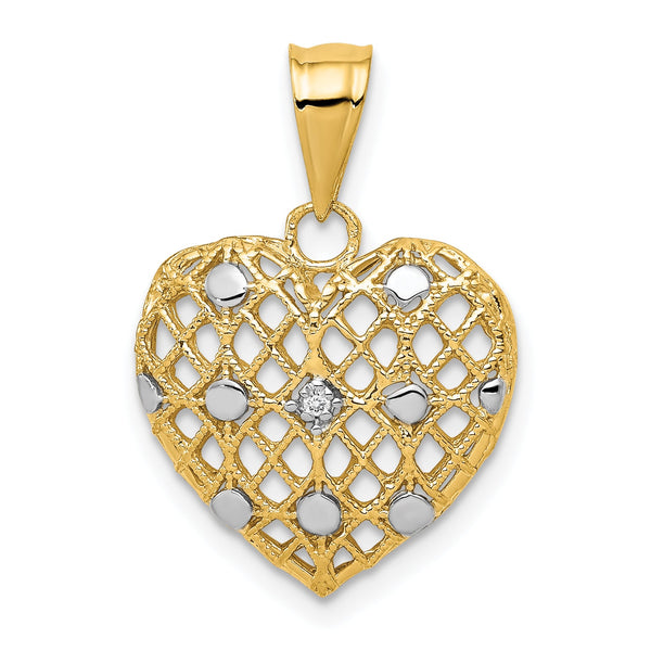 10k and White Rhodium 1/2pt Diamond Heart Pendant