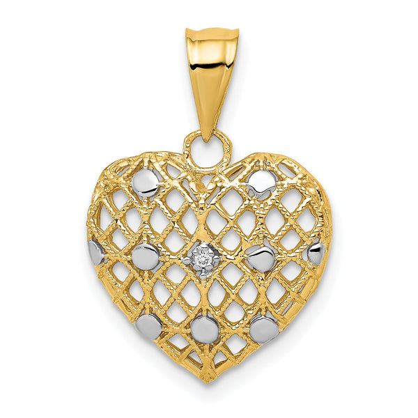 14k and White Rhodium 1/2pt Diamond Heart Pendant