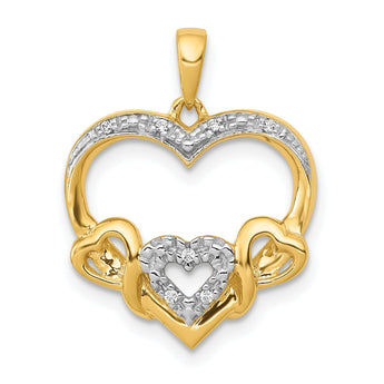 14k .03ct. Diamond and Rhodium Heart w/3 Smaller Hearts Pendant