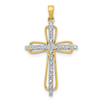 10K & Rhodium .03ct. Diamond Cross Pendant