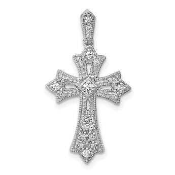10K White Gold 1/6ct. Diamond Fleur de Lis Cross Pendant