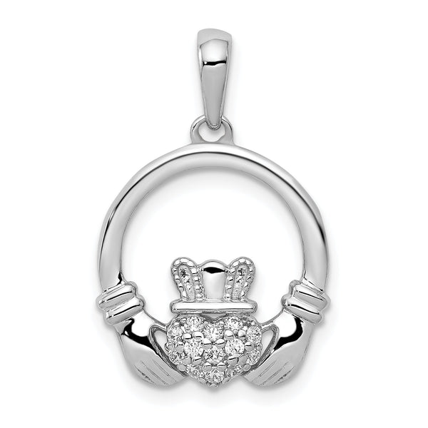 14k White Gold Diamond Claddagh Circle Pendant