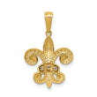14k w/Rhodium Polished Diamond Fleur de Lis Pendant