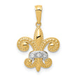 14k w/Rhodium Polished Diamond Fleur de Lis Pendant