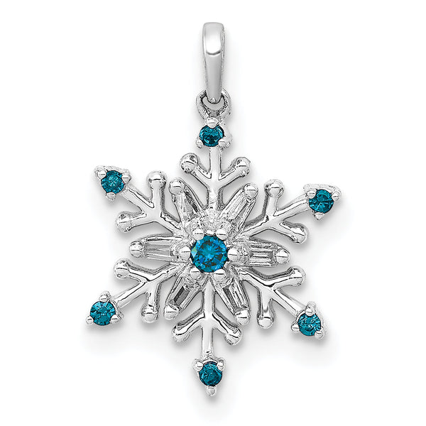 14k White Gold 1/10ct. Blue and White Diamond Snowflake Pendant