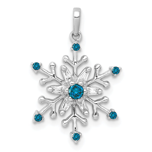 14k White Gold 1/6ct. Blue and White Diamond Snowflake Pendant