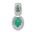 14K White Gold Lab Grown Diamond and Created Emerald Oval Halo Pendant