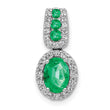 14K White Gold Lab Grown Diamond and Created Emerald Oval Halo Pendant
