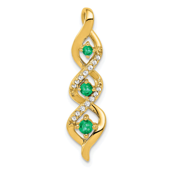 10k 3-stone Twisted Diamond and Emerald Chain Slide