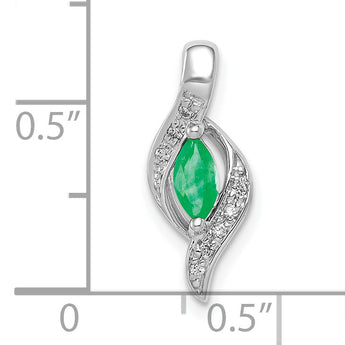 10k White Gold  Diamond and Marquise Emerald Pendant