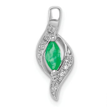 10k White Gold  Diamond and Marquise Emerald Pendant