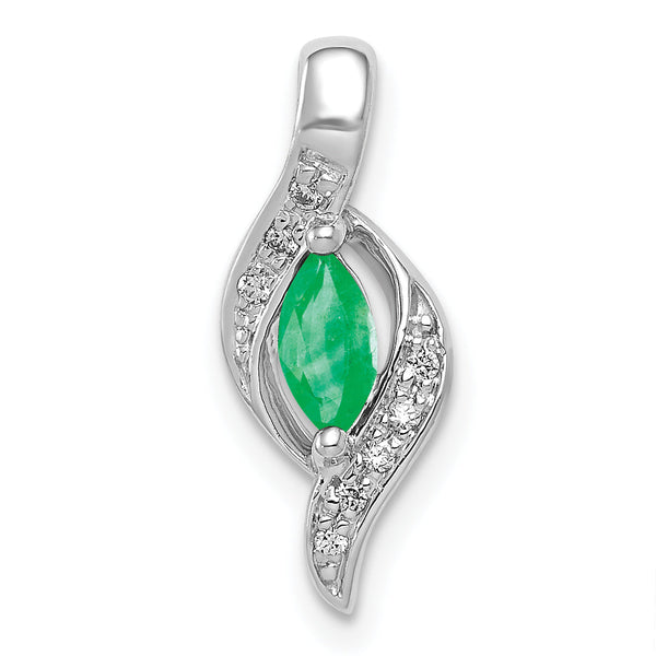 10k White Gold  Diamond and Marquise Emerald Pendant